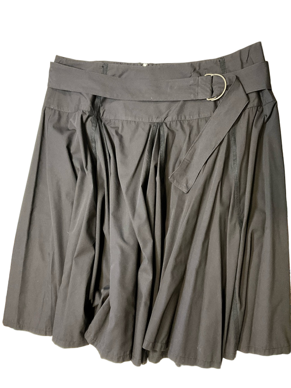 Mejane Flared Black High Rise Zipper Back A-Line Midi Skirt With Belt Size 2X